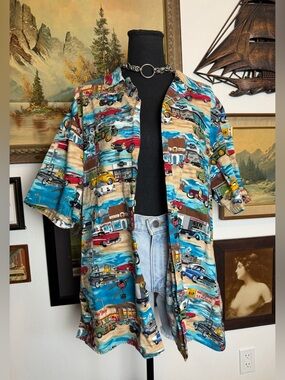 Vintage RJC Hawaiian Shirt Classic Cars Men's Size XL